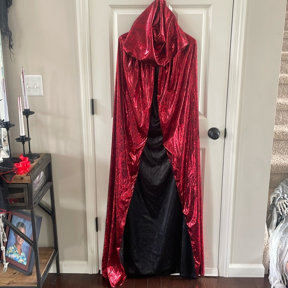 Beautiful red shimmer cape with hood used for vampire costume